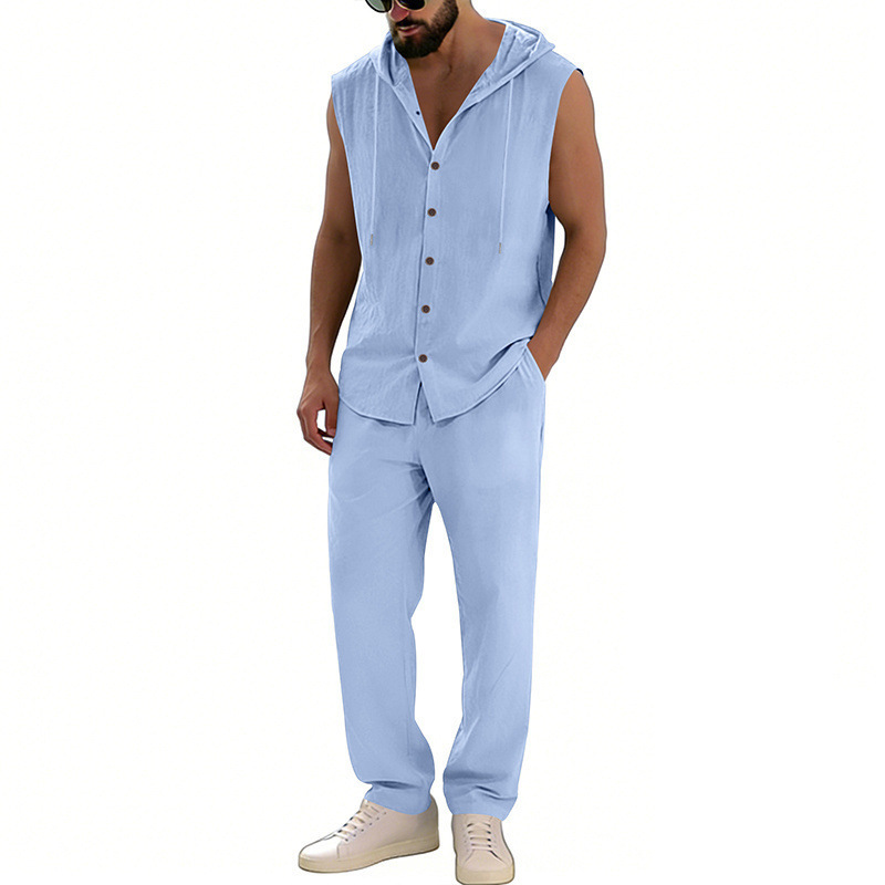 Loose-fitting Casual Hooded Sleeveless Shirt And Pants Set - Image 4