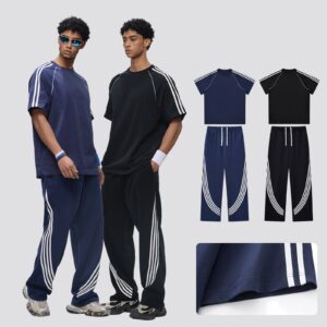 Striped Short-sleeve Pants Sportswear Set