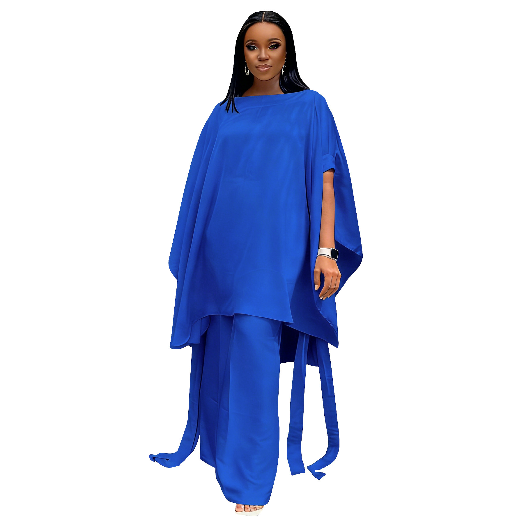 Set Stylish Shawl-Style Top And Workwear Wide-Leg Pants - Image 3