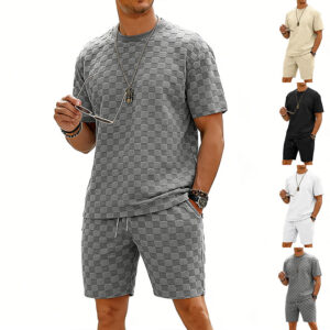 Checkered Mens Short-sleeve T-shirt And Casual Shorts Set