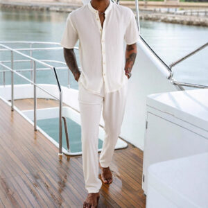 Men's Stand-Up Collar Breathable Shirt And Loose-Fitting Trousers Set