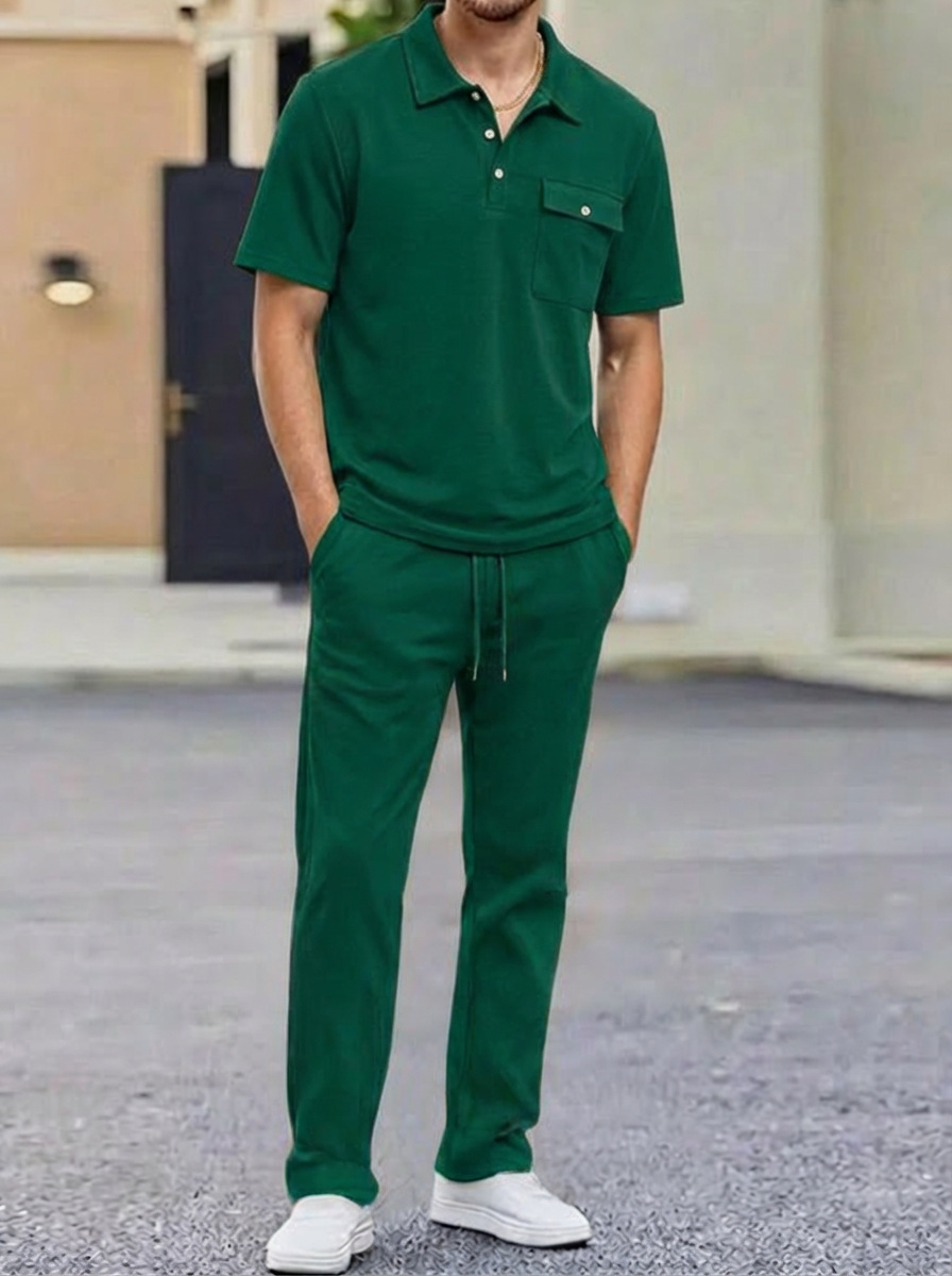 Mens Sportswear Set Short-Sleeve Polo Shirt Pants - Image 3