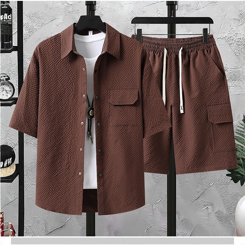 Mens Lightweight Casual Top And Shorts Workwear Two-Piece Set - Image 4