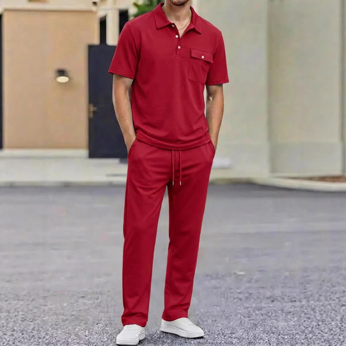 Mens Sportswear Set Short-Sleeve Polo Shirt Pants - Image 2
