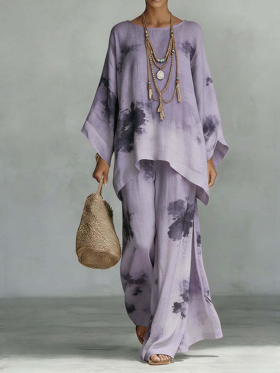 Women's Floral Print Linen Wide-Leg Two-Piece Set - Image 4