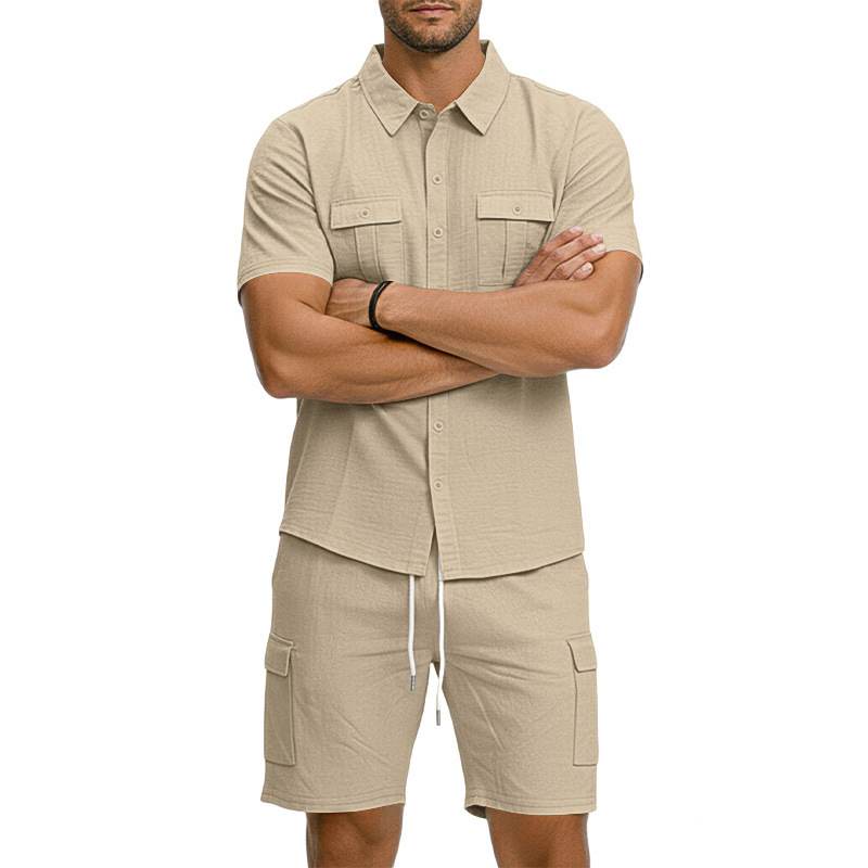 Men's Lapel Shirt And Multi-Pocket Shorts Set - Image 5