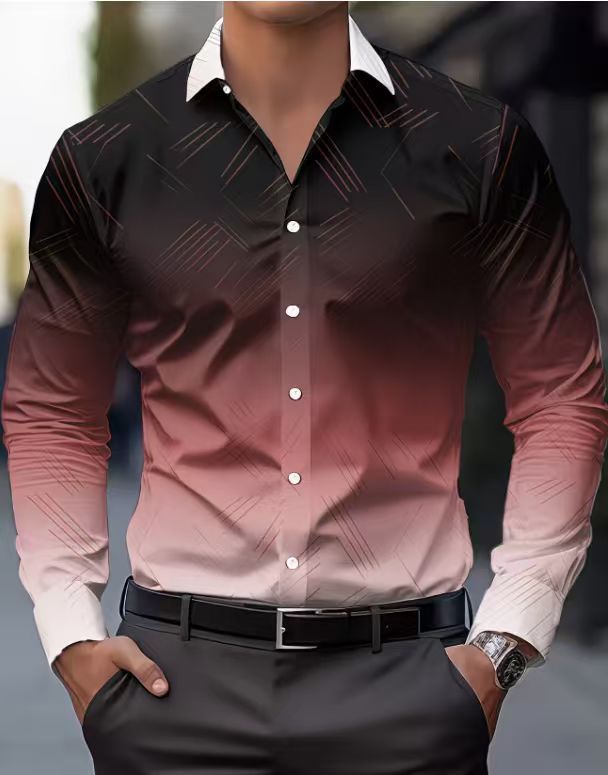 Men's Slim-Fit Long-Sleeve Shirt With Linear Print - Image 8