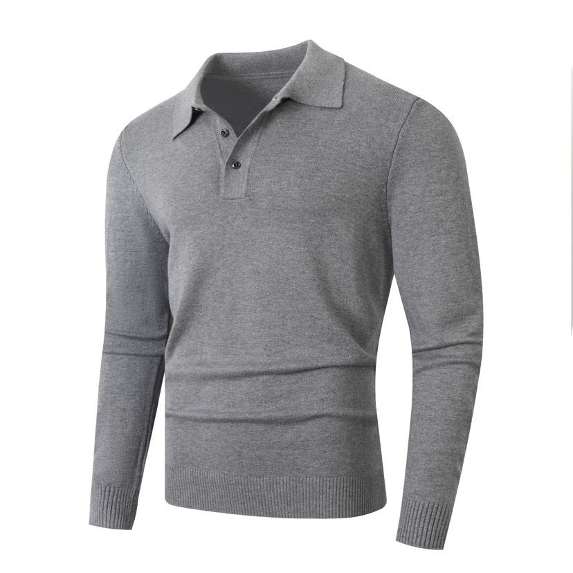 Fashionable Lapel-Neckline Buttoned Casual Pullover Base-Layer Knit Sweater - Image 4