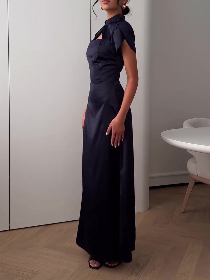 Elegant Hollow Petal Sleeve Maxi Dress - Image 2