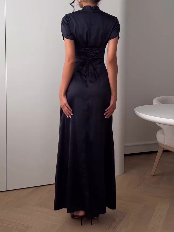 Elegant Hollow Petal Sleeve Maxi Dress - Image 4