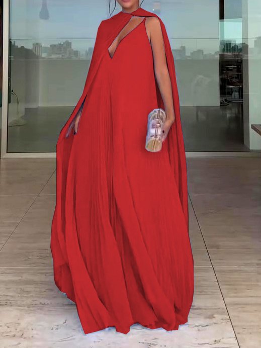 Light Blue Pleated Maxi Dress & Cape Two-piece Set - Image 3