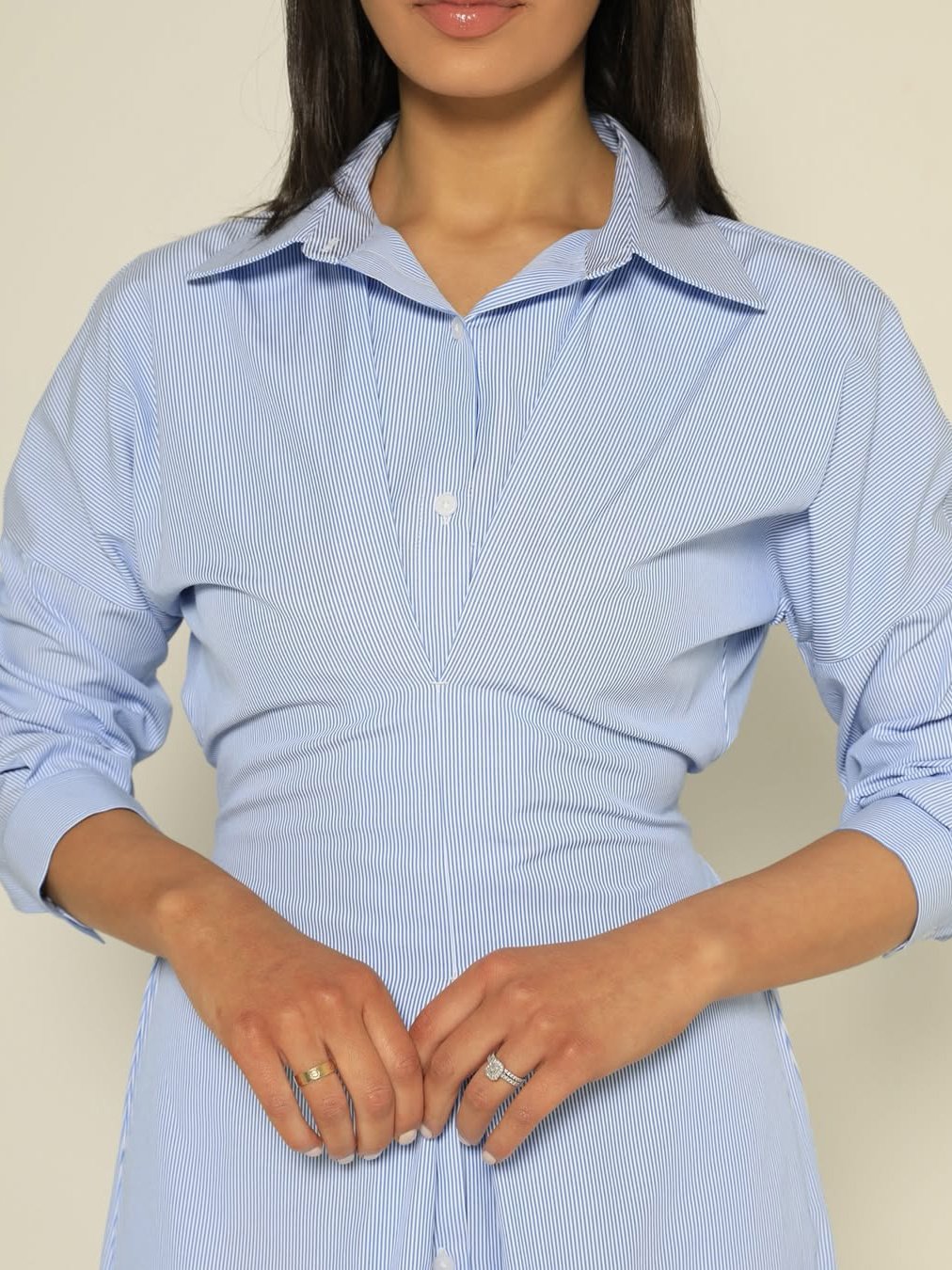 Blue Striped Single-breasted Shirt Dress - Image 3
