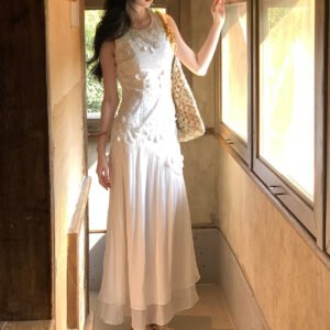 Vacation And Resort Outfit 3D Embroidered Sleeveless Dress For Women