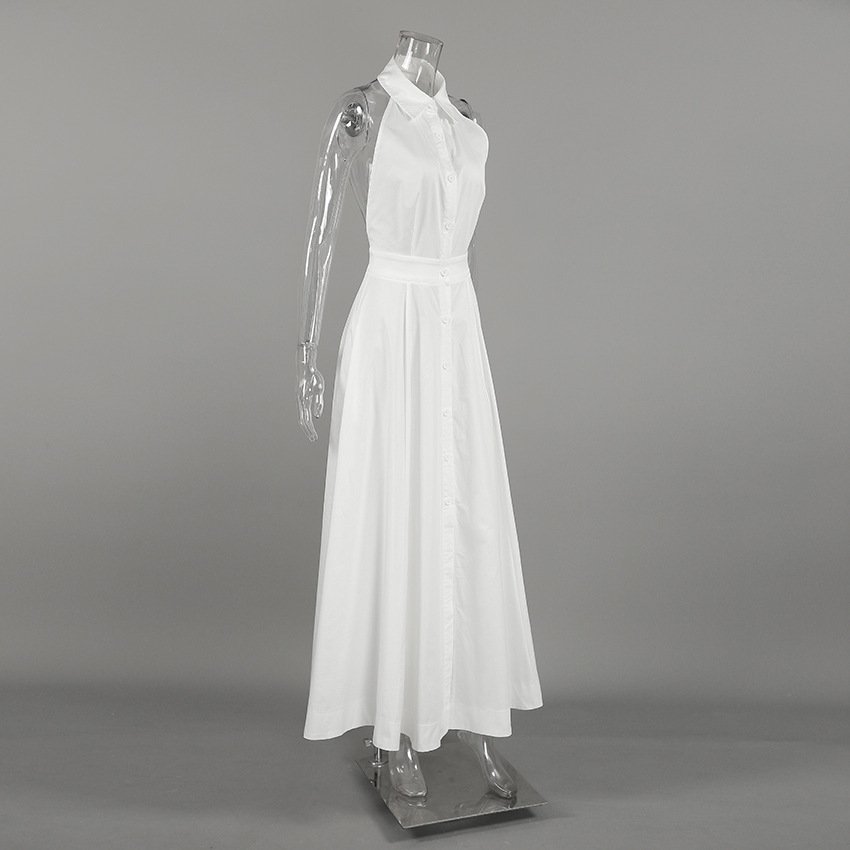 White Cotton Sleeveless Halter Dress - Image 10