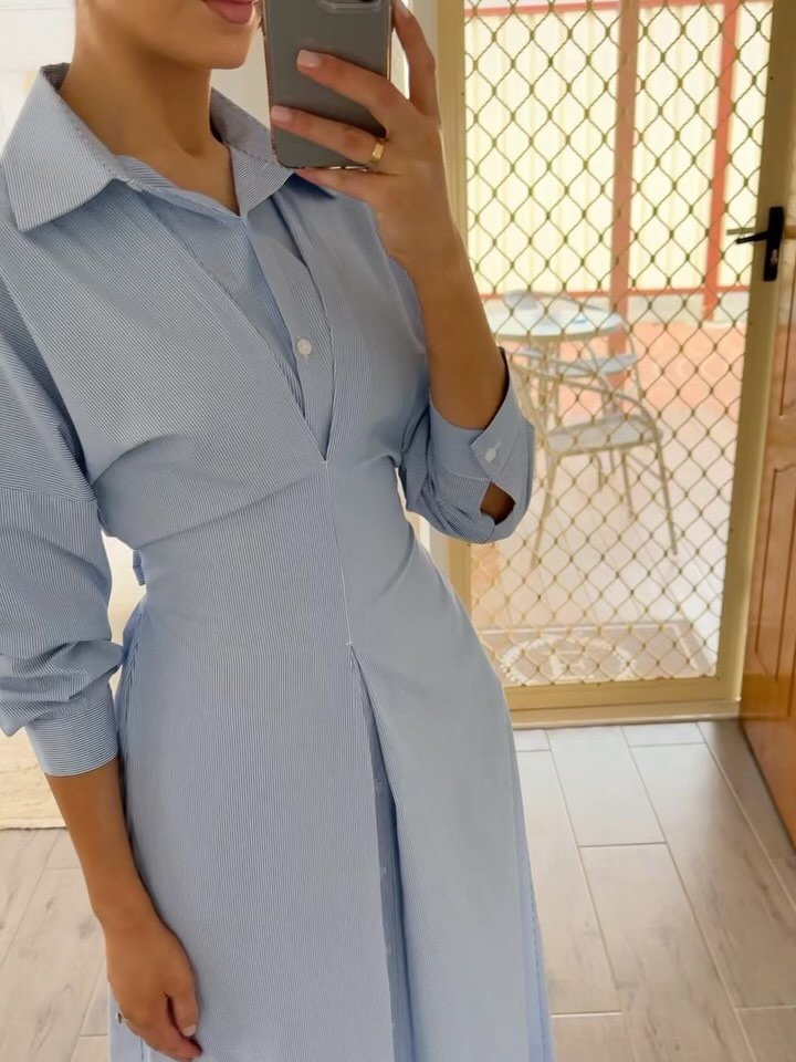 Blue Striped Single-breasted Shirt Dress - Image 2