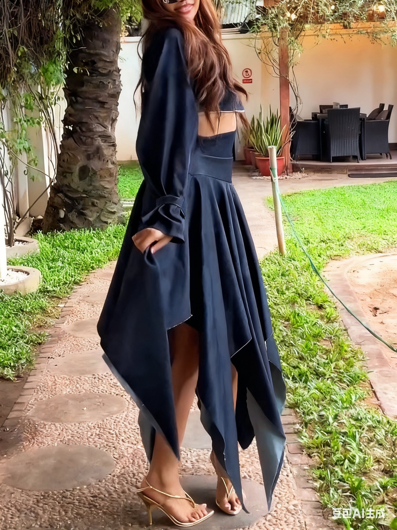 Chic Long-sleeved Cropped Jacket & Irregular Hem Denim Skirt Set - Image 5