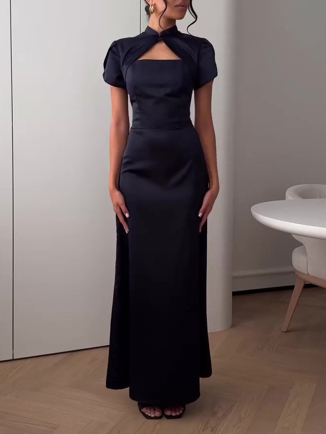 Elegant Hollow Petal Sleeve Maxi Dress