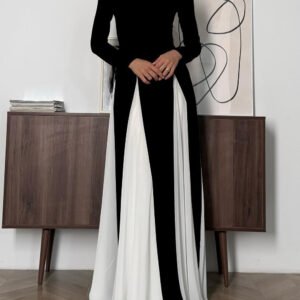 Sling Black & White Patchwork Long Sleeves Maxi Dress