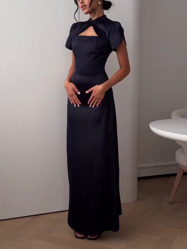 Elegant Hollow Petal Sleeve Maxi Dress - Image 3