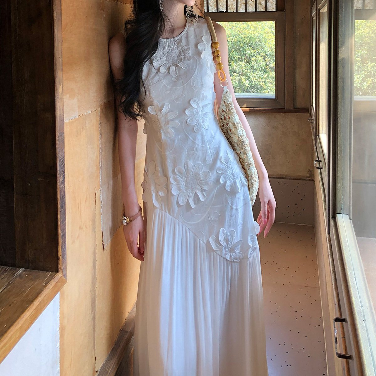 Vacation And Resort Outfit 3D Embroidered Sleeveless Dress For Women - Image 2