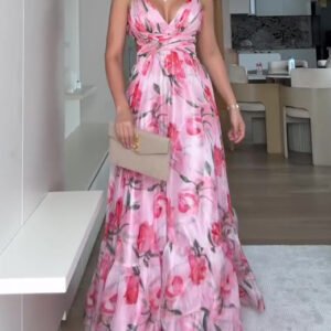 Floral Print Open Back Strap Maxi Dress