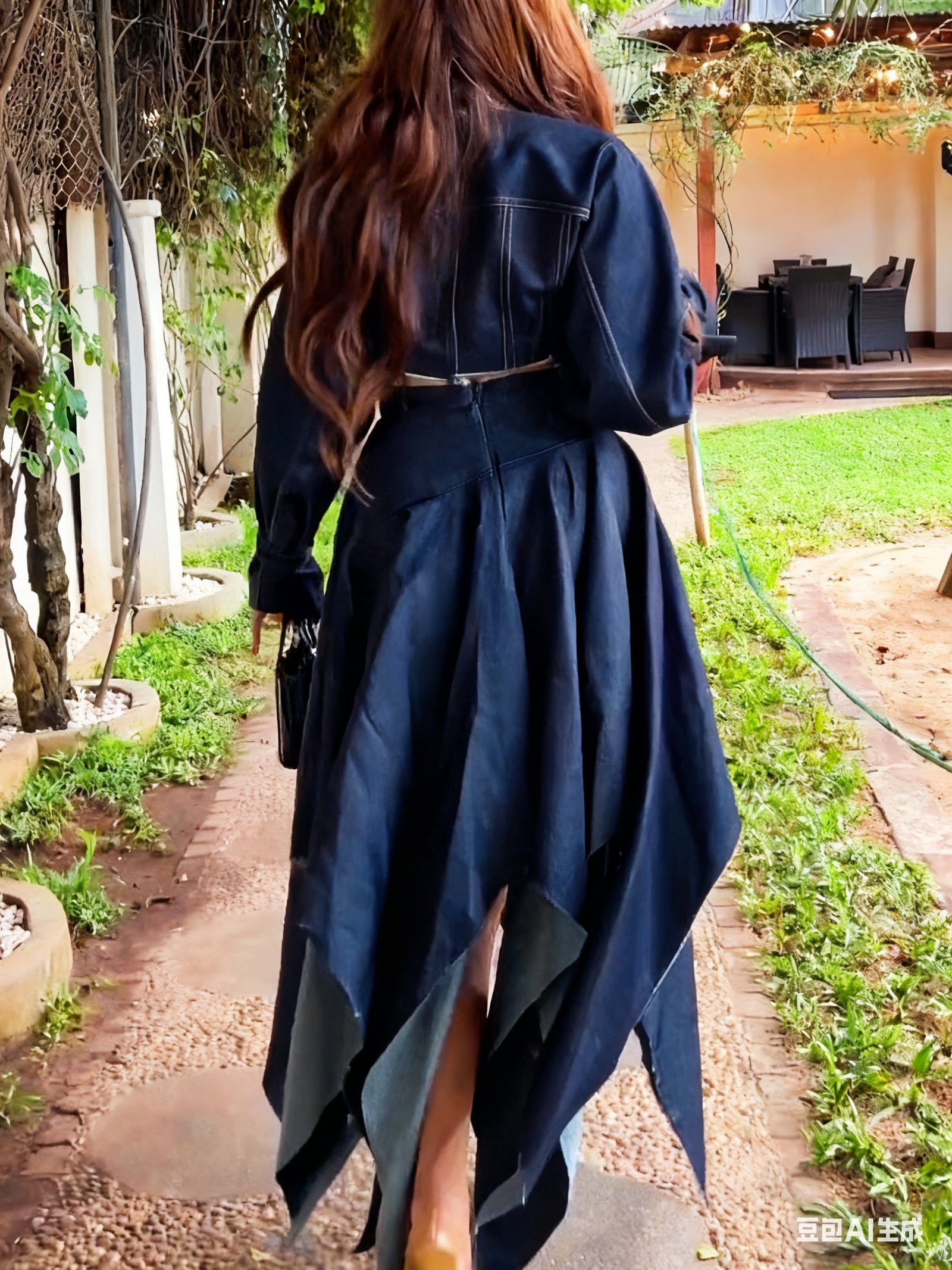 Chic Long-sleeved Cropped Jacket & Irregular Hem Denim Skirt Set - Image 4