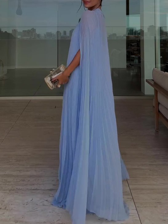 Light Blue Pleated Maxi Dress & Cape Two-piece Set - Image 4